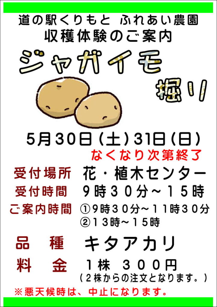 5/30(土)、31(日)ジャガイモ掘り！